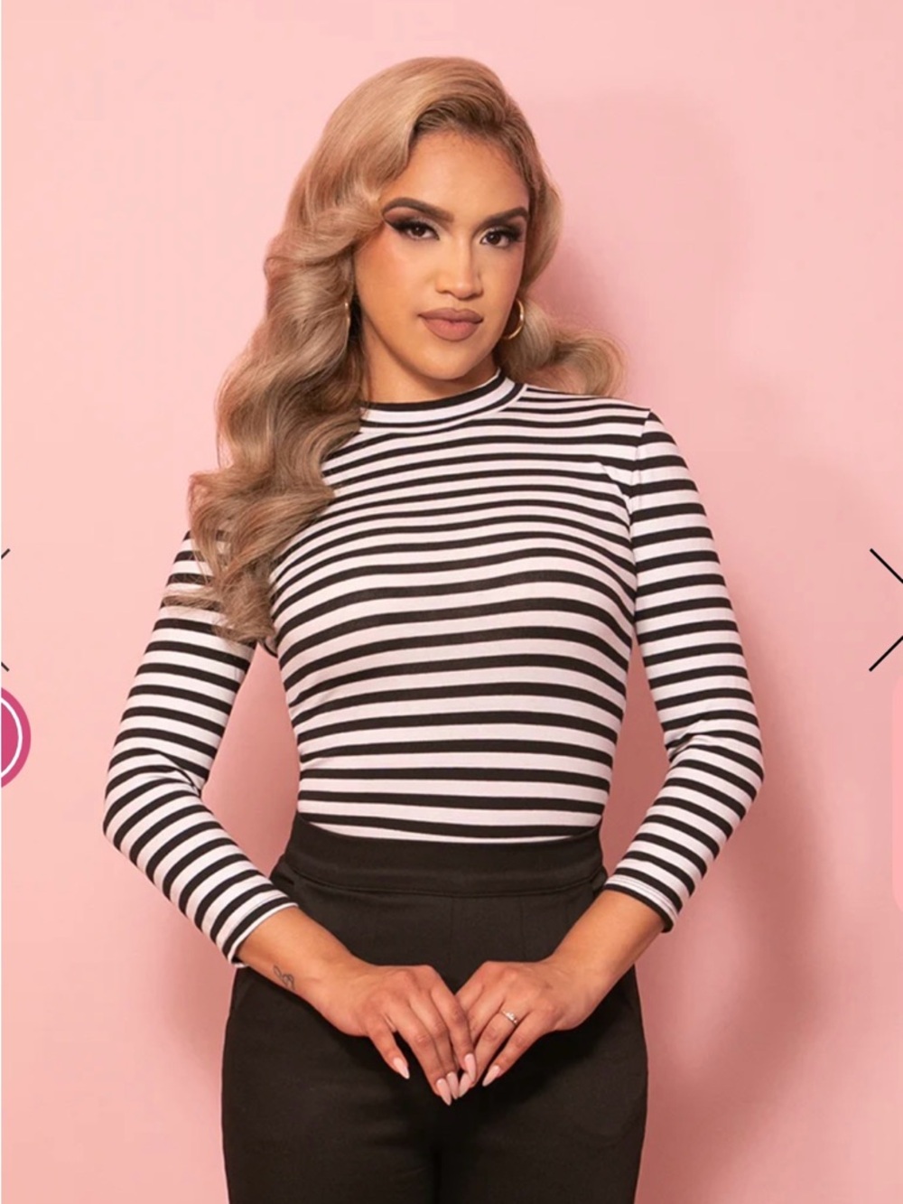 Vixen by Micheline Pitt Black and White Striped Long Sleeve Crew